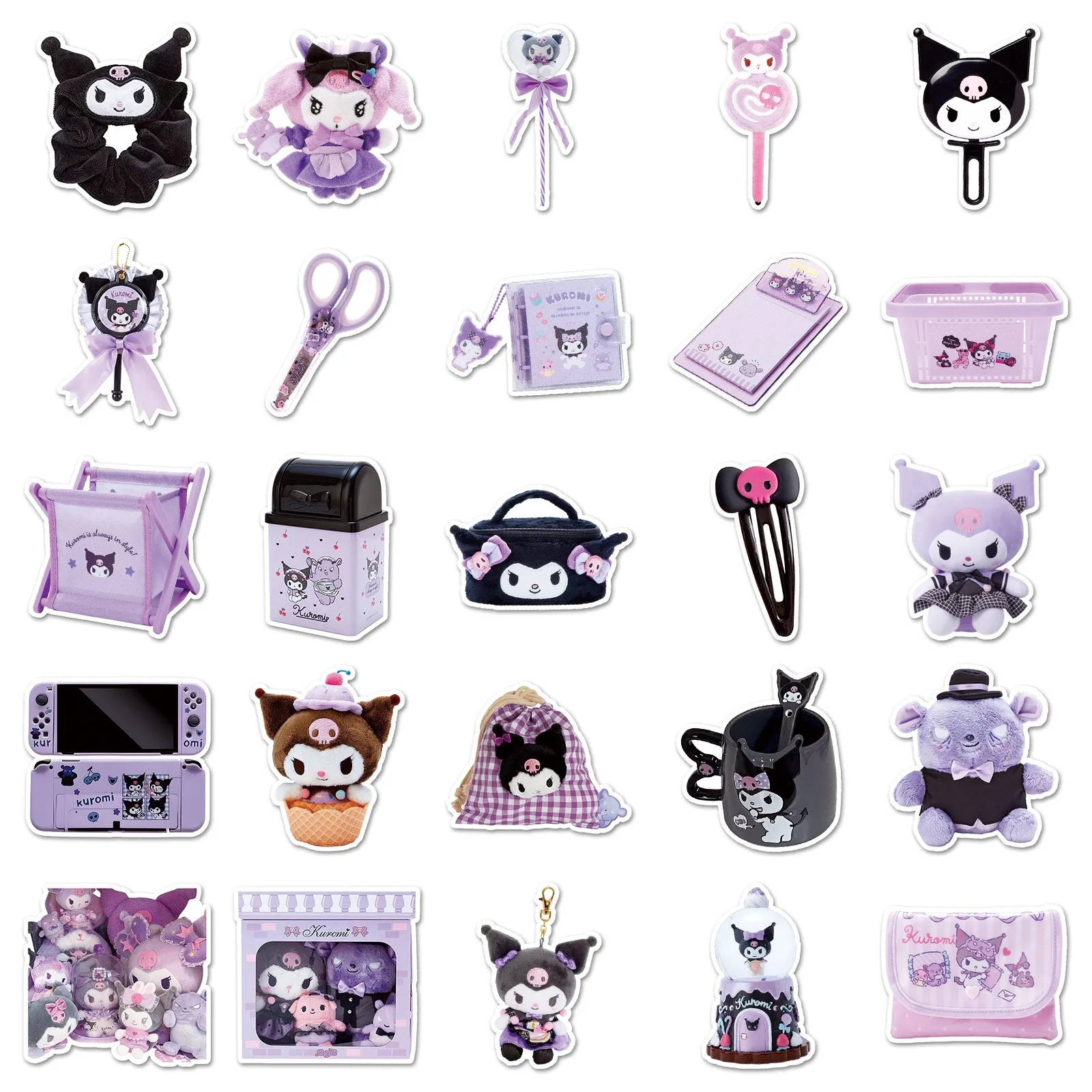 10/50 Uds. Pegatinas moradas Sanrio Kuromi, calcomanías de grafiti estéticas bonitas, juguete para regalo para niños, bricolaje, teléfono, guitarra, cuaderno, nevera, monopatín
