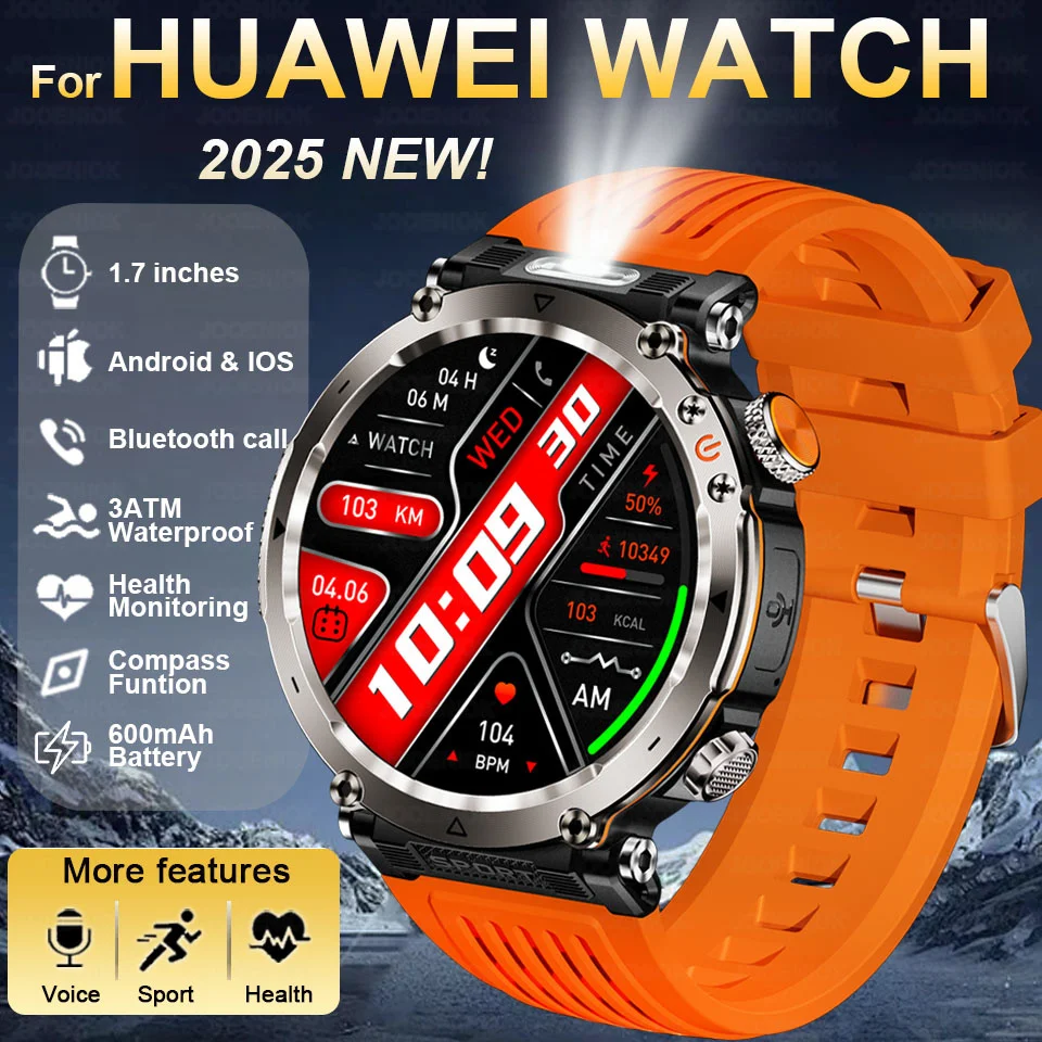 

ChiBear новый военный 600 мАч светодиодный фонарик умные часы мужские компас 1,7-дюймовый экран Bluetooth вызов мониторинг здоровья умные часы