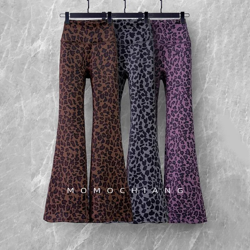 

Брюки для йоги с высокой талией, популярные американские брюки с леопардовым принтом, расклешенные брюки, дышащие утягивающие длинные брюки для похудения