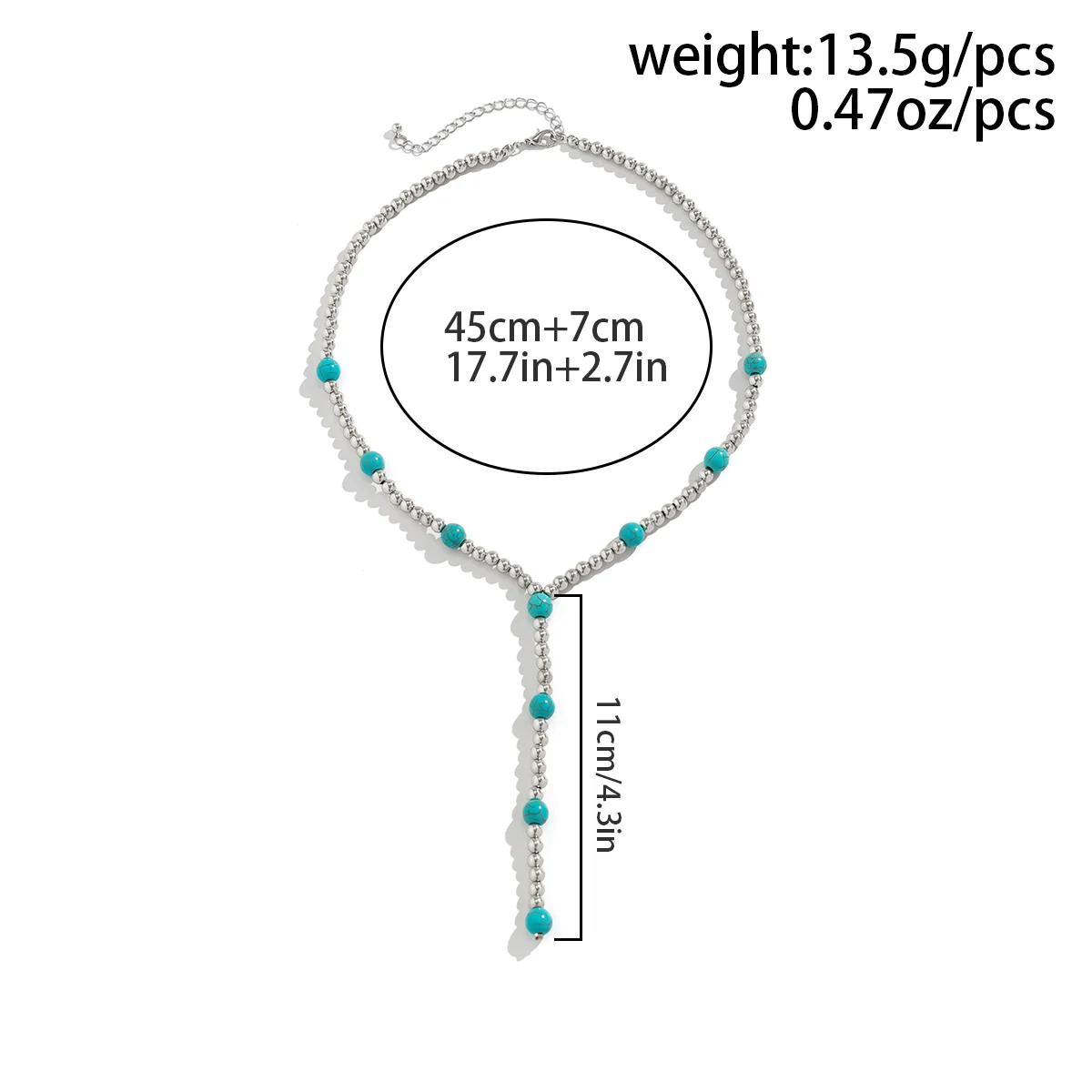 IngeSight.Z Bohemia Blue Stone Beaded Long Choker Necklace Women Men Punk Silver Color CCB Ball Beads Chest Chain Body Jewelry