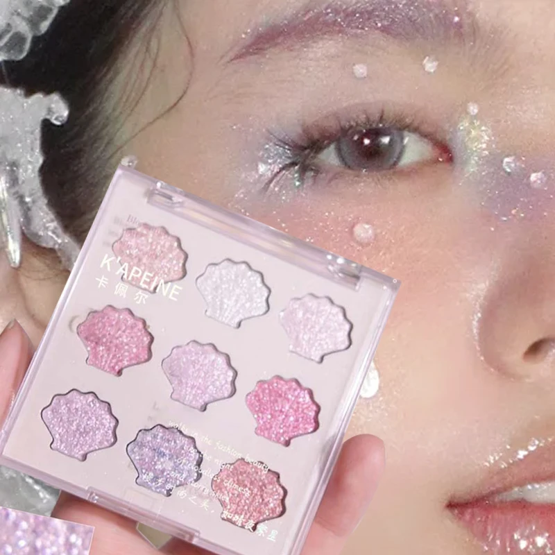 New Shell Fairy Palette di ombretti perlescenti Aurora Peach Shimmer Paillettes scintillanti Ombretto Evidenziatore Trucco brillante e lucido