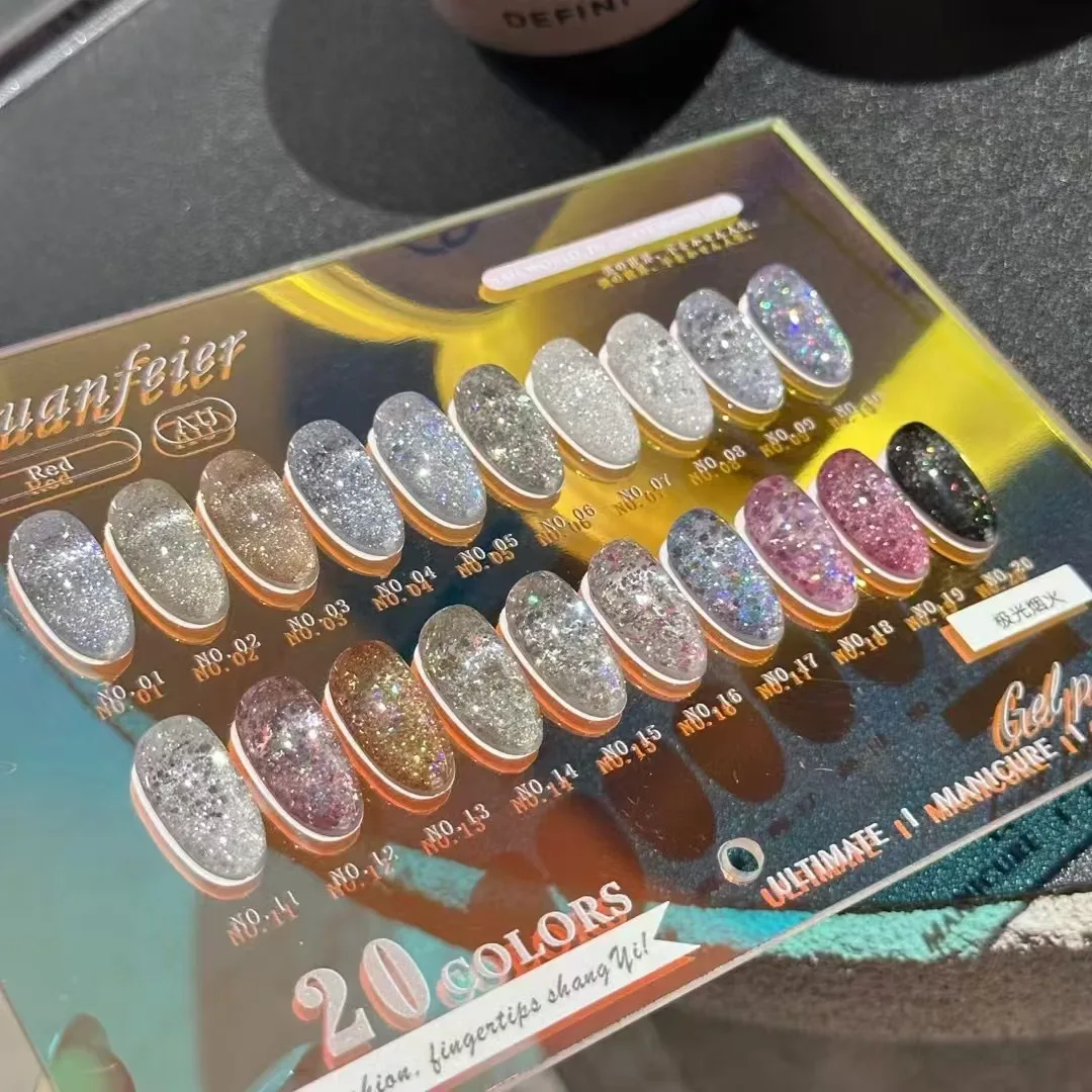 XUANFEIER 20 couleurs paillettes couleur gel pour ongles ensemble salon de manucure 2024 nouvelle offre spéciale Gel UV Non toxique kit d'art des ongles de mode en gros