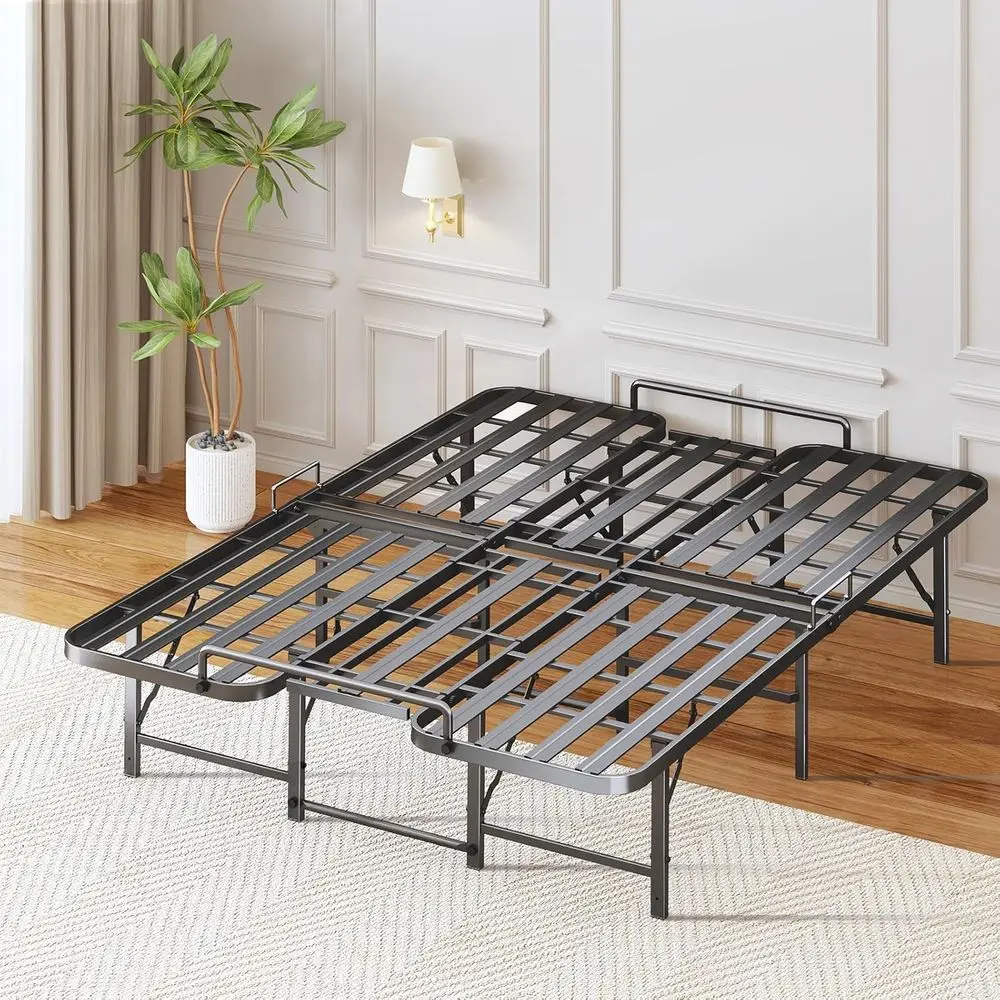 

14 Inch High Metal Platform Bed Frame, Queen Size, Easy Assembly, No Box Spring, Storage Space, Black