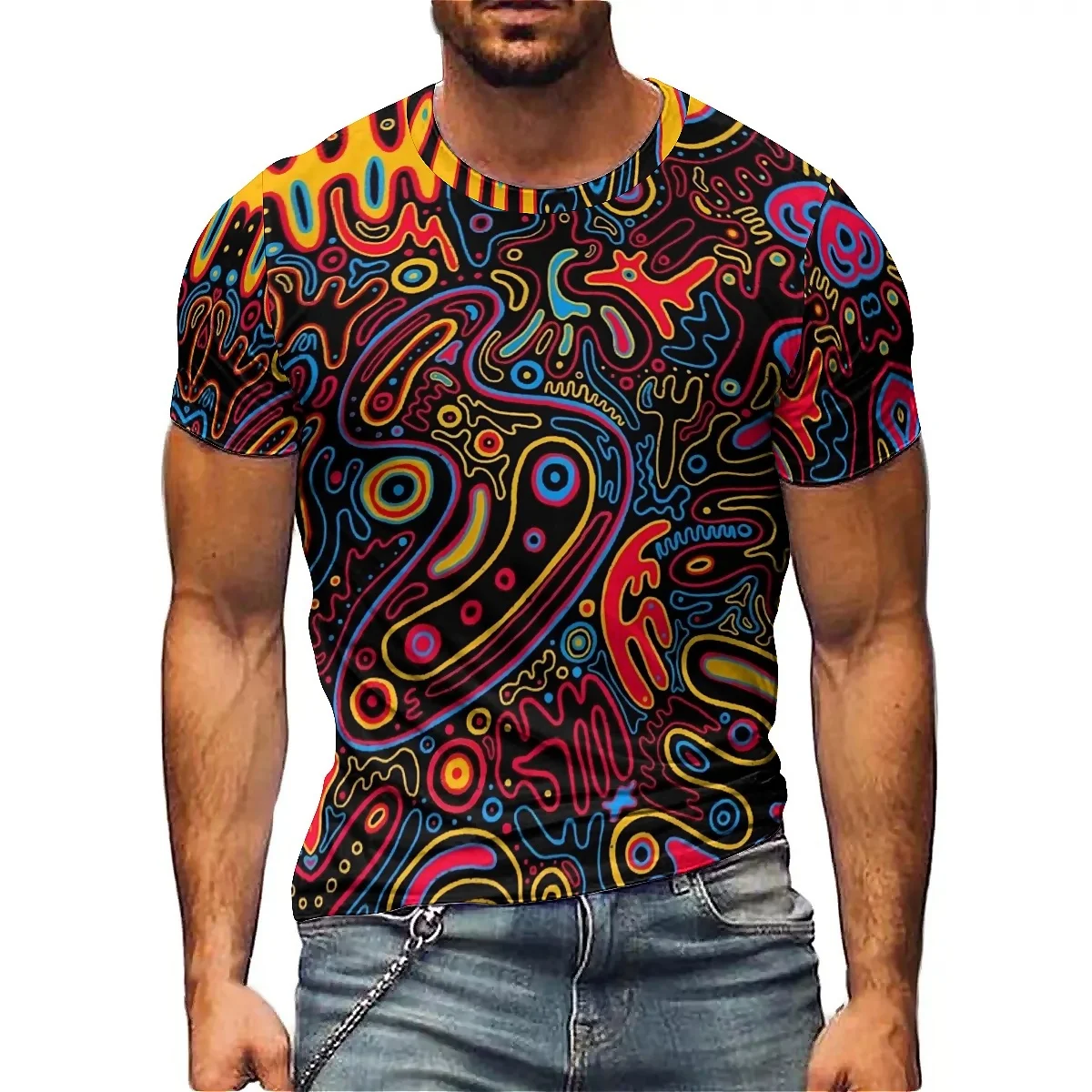 

Breathable & Quick-Drying Rock Style Men's 3D Printed Short-Sleeve T-Shirt - Student Relaxed Fit Top