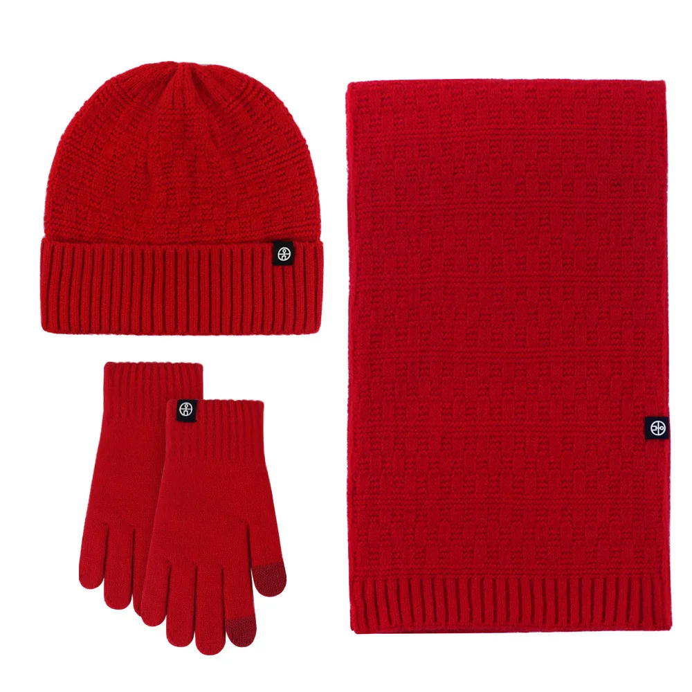 Autumn and Winter Unisex Outdoor Cycling Windproof and Warm Knitted Hat, Scarf, Gloves, Fashionable and Simple Three Piece Set