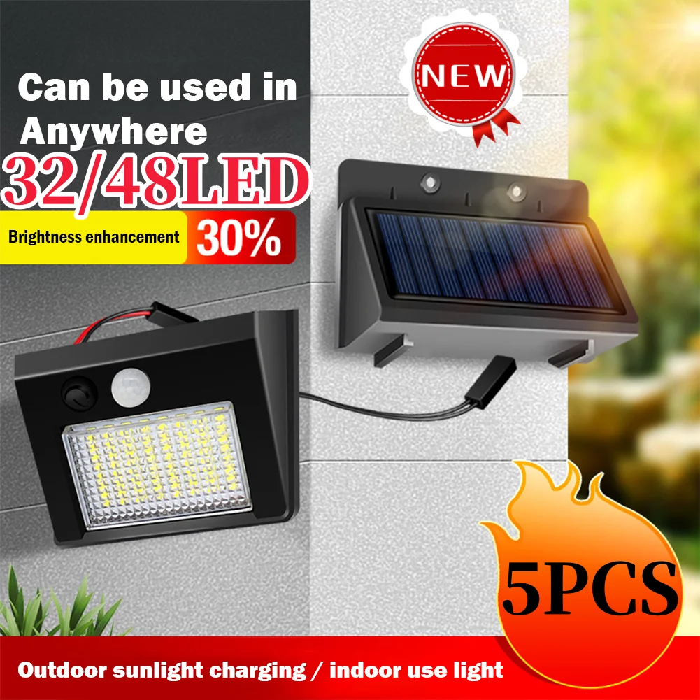 1-5PCS 32/48LED LED Solar Security Lights Motion Senso Outdoor Flood Light IP65 Waterproof Split Wall Lamp for Porch Patio Yard