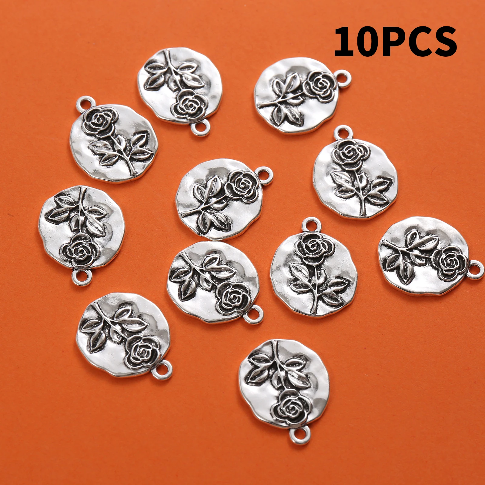 10 Irregular Round Rose Pendants, Rose Flower Round Charms, Suitable for DIY Bracelets, Necklaces, Earrings, Artistic Floral Handmade Beaded Jewelry Accessories