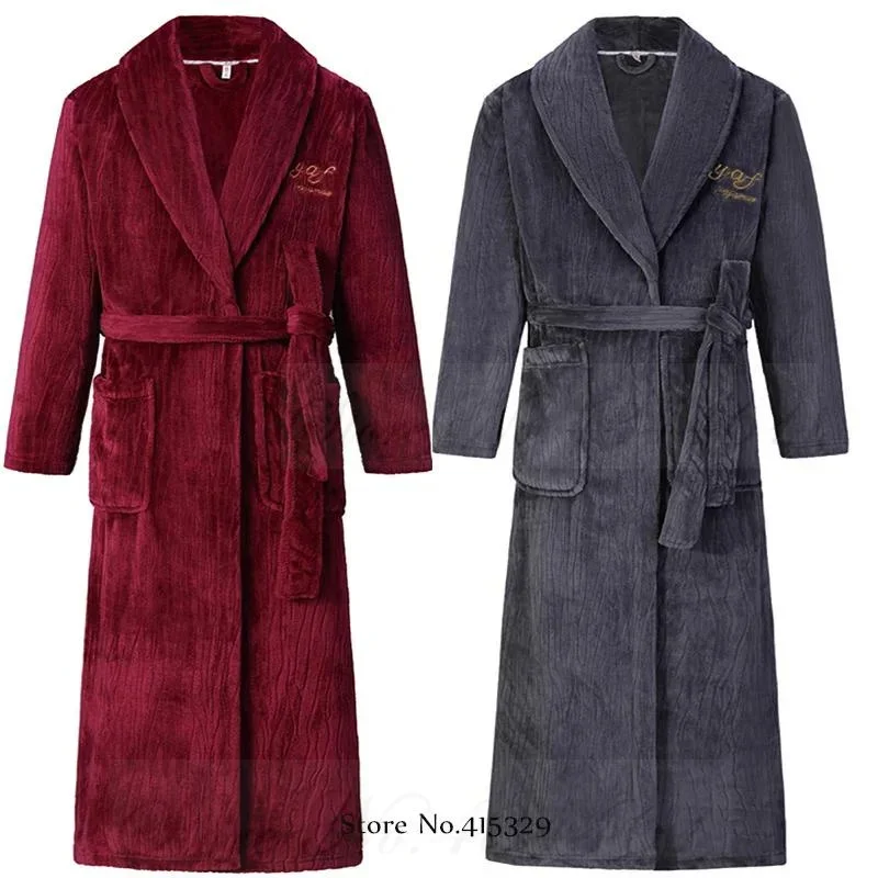 Winter Nightwear Kimono Bathrobe Gown PLUS SIZE Thick Flannel Long Robe Couple Sleepwear Home Clothes Coral Fleece Loungewear