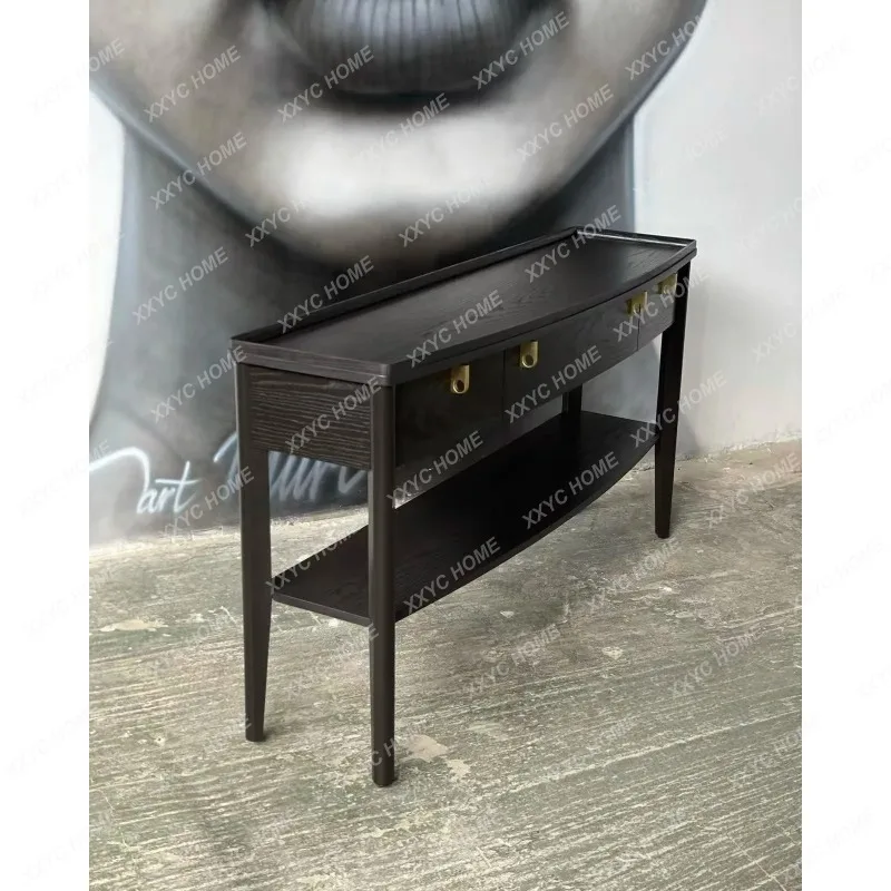 XXRetro style black solid wood entrance table, living room entrance table, high-end view table