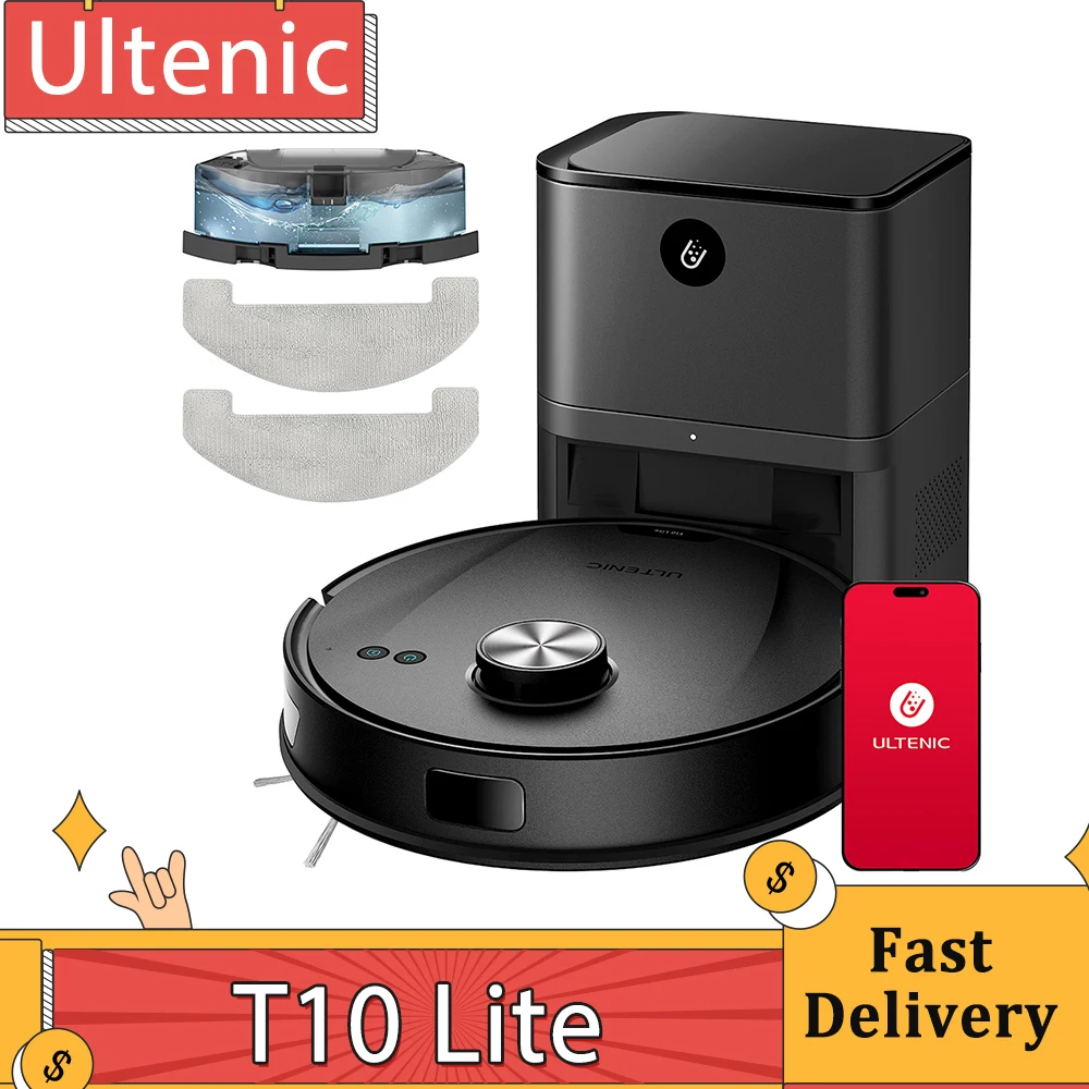 Ultenic T10 Lite Robot Vacuum Cleaner with LiDAR Navigation, 4500Pa Suction, Self-empty, Matrix Clean, 2L Dustbin, APP Control