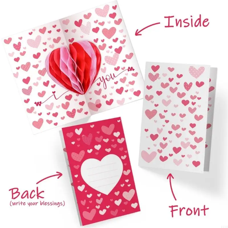 3D Popup Invitation Card for Birthday Event Handmade Heart Honeycomb Ball Greeting Card with Envelope Party Supplies 