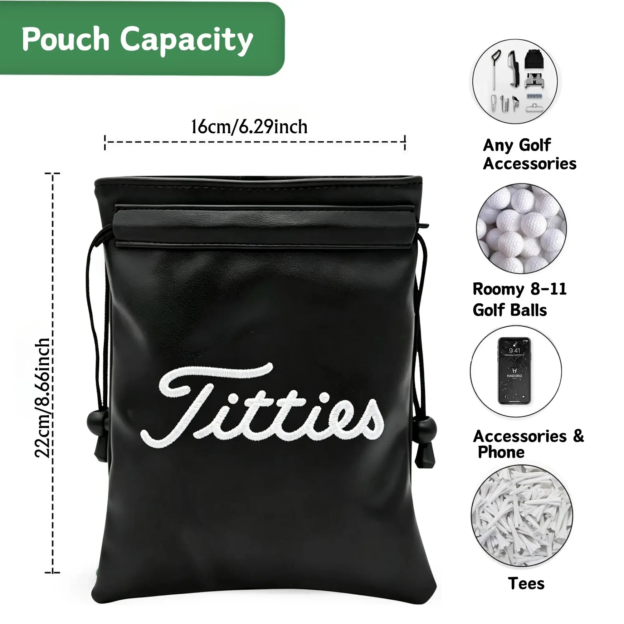 Lustige Golf-Wertsachentasche mit Kordelzug, aus Kunstleder, für Damen und Herren, weiß, Geschenk für Golfer, Geschenk für Väter. – Detail 3