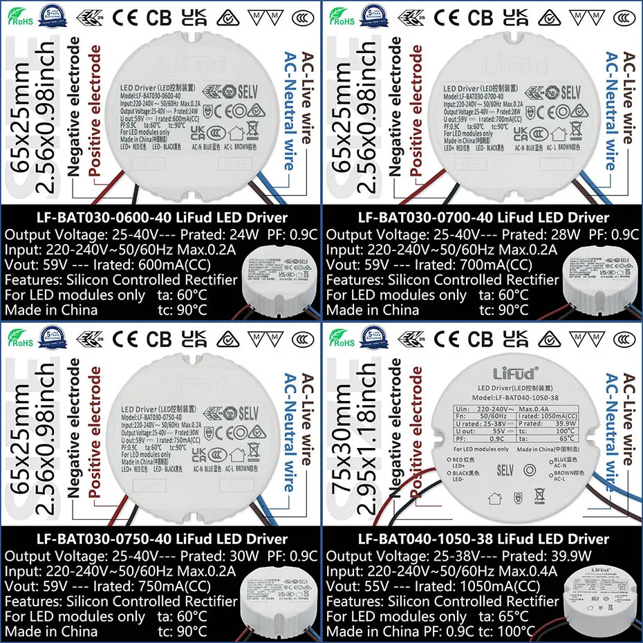 Lifud LED-Treiber, 25–40 V, siliziumgesteuerter Gleichrichter, 250 mA, 300 mA, 450 mA, 500 mA, 600 mA, 700 mA, 750 mA, 1050 mA, LED-Leuchten-Netzteil – Detail 4