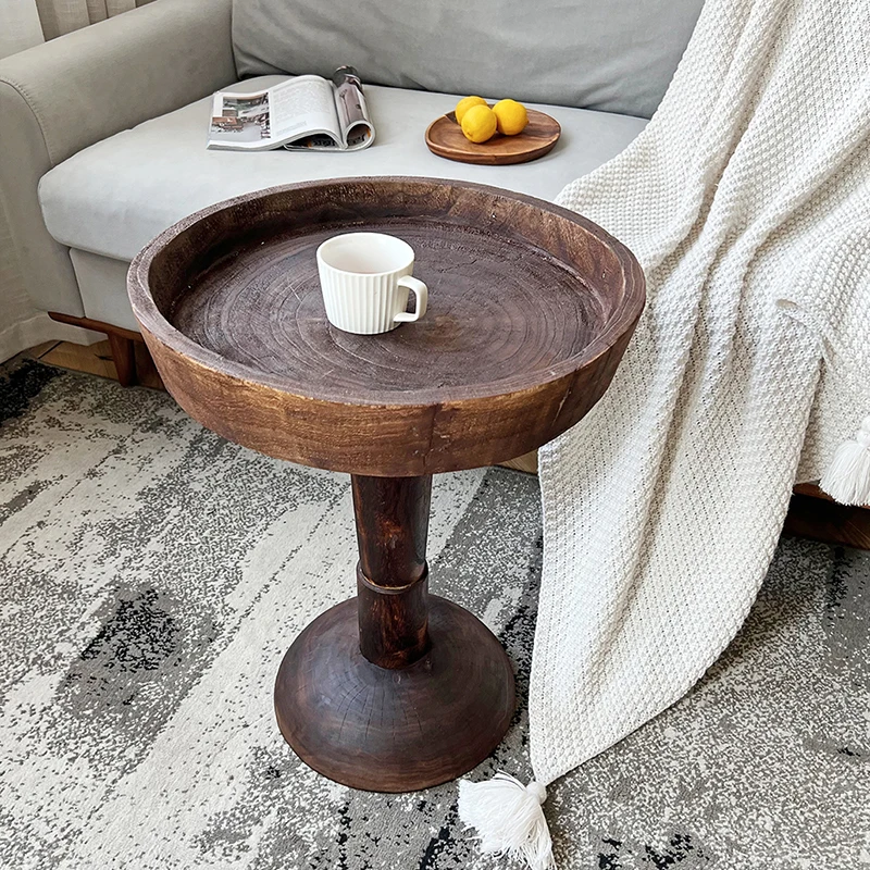ti-Wabi Coffee Table Vintage Solid Wood Side Tables for Homestay Rustic Nightstand with Organic Texture Minimalist Tea Table-