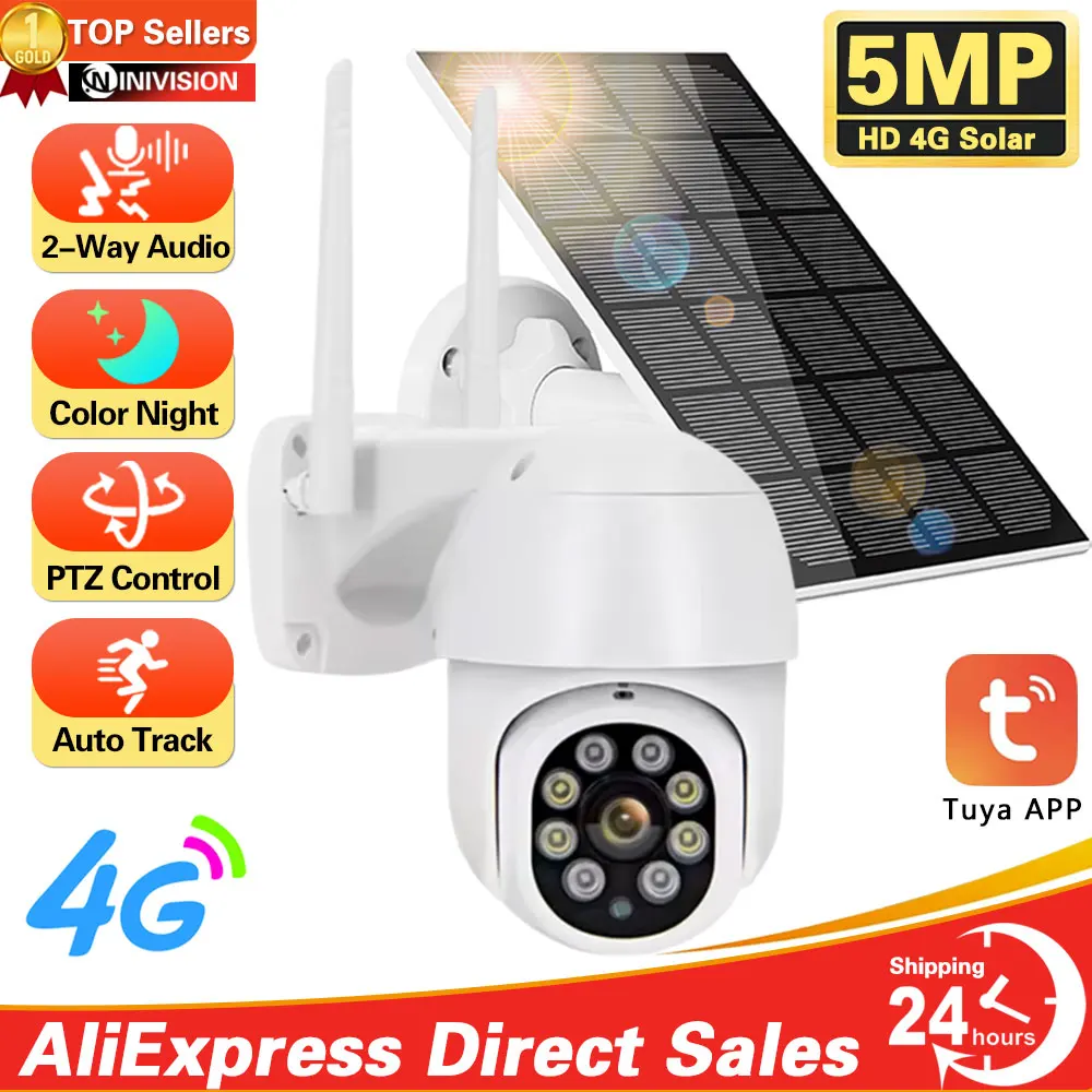 

4G Sim Card PTZ Camera Outdoor Wireless Solar IP Camera 5MP HD Solar panels Video Surveillance Camera Long Time Standby Tuya APP