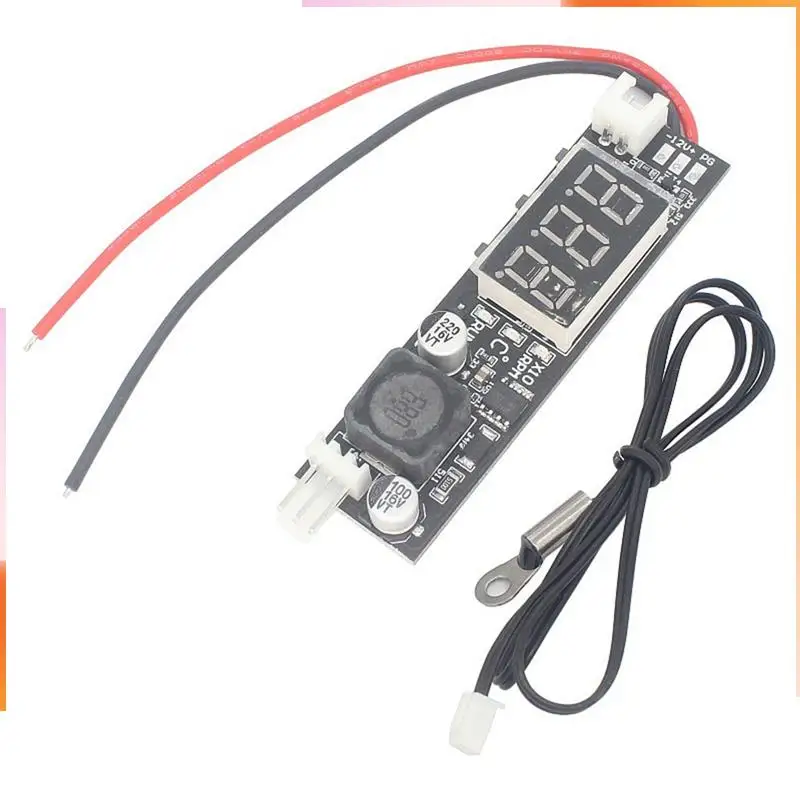 A92Z DC 12V PWM 2-3 Wire Fan Temperature Controller Speed Governor Display Module For PC Fan/Alarm Durable , Ring Probe