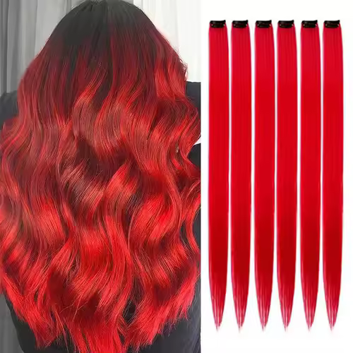 Clip in Hair Extensions Colored Party Highlights 22 inches 6pcs/pack Multi-colors Straight Hair Synthetic Hairpieces Royal Blue - Image 31