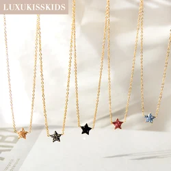 LUXUKISSKIDS Dainty Pendant Necklace Small Star Collier Colorful Rhinestone Black Red Pink Tiny Charm Fashion Romantic Girl Gift