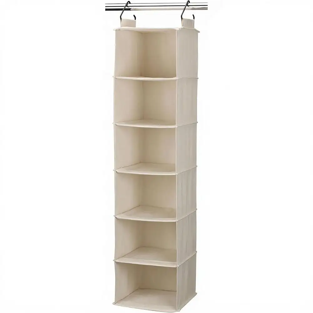 

6-Shelf Hanging Closet Organizer, Heavy-Duty Cotton Canvas, Breathable, Compact, Perfect for Rod or Wire Closets, Natural