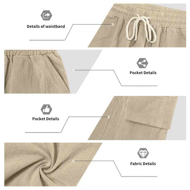 Amerikanische Multi-Pocket-Overalls für Herren, Outdoor-Sport und Freizeit, lockere, einfarbige Leinen-Overalls, Fünf-Punkt-Shorts – Detail 26