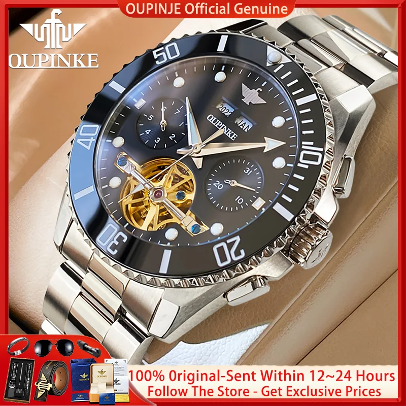 OUPINKE 3229 Men Watch Luxury Skeleton Original Men All Automatic Mechanical Watch Sapphire Bestseller Diving Men Sports Watch