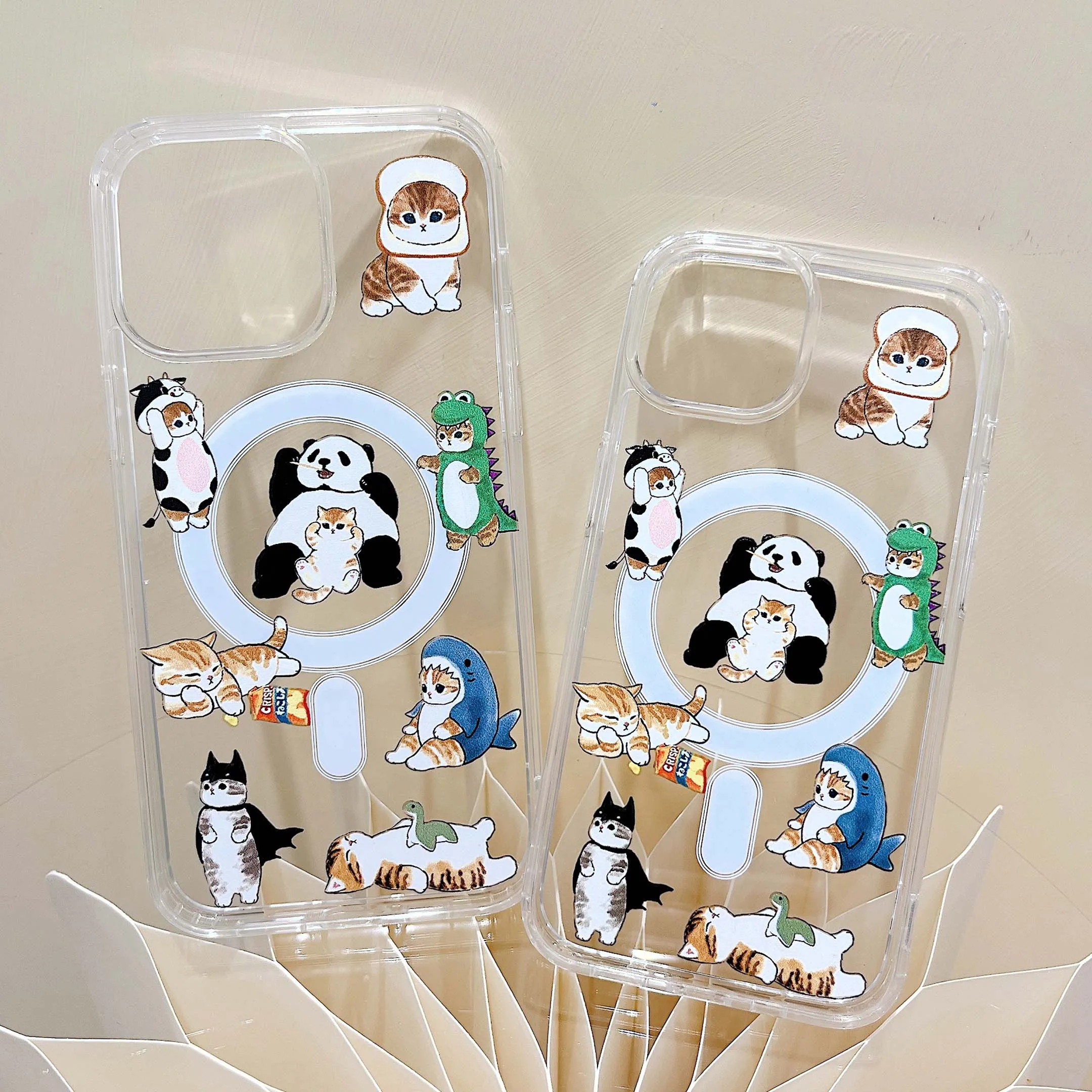 Cute cat Magnetic panda bread funny cool phone case for iphone 11 12 promax 13 14 15 pro max ins jane crystal back cover