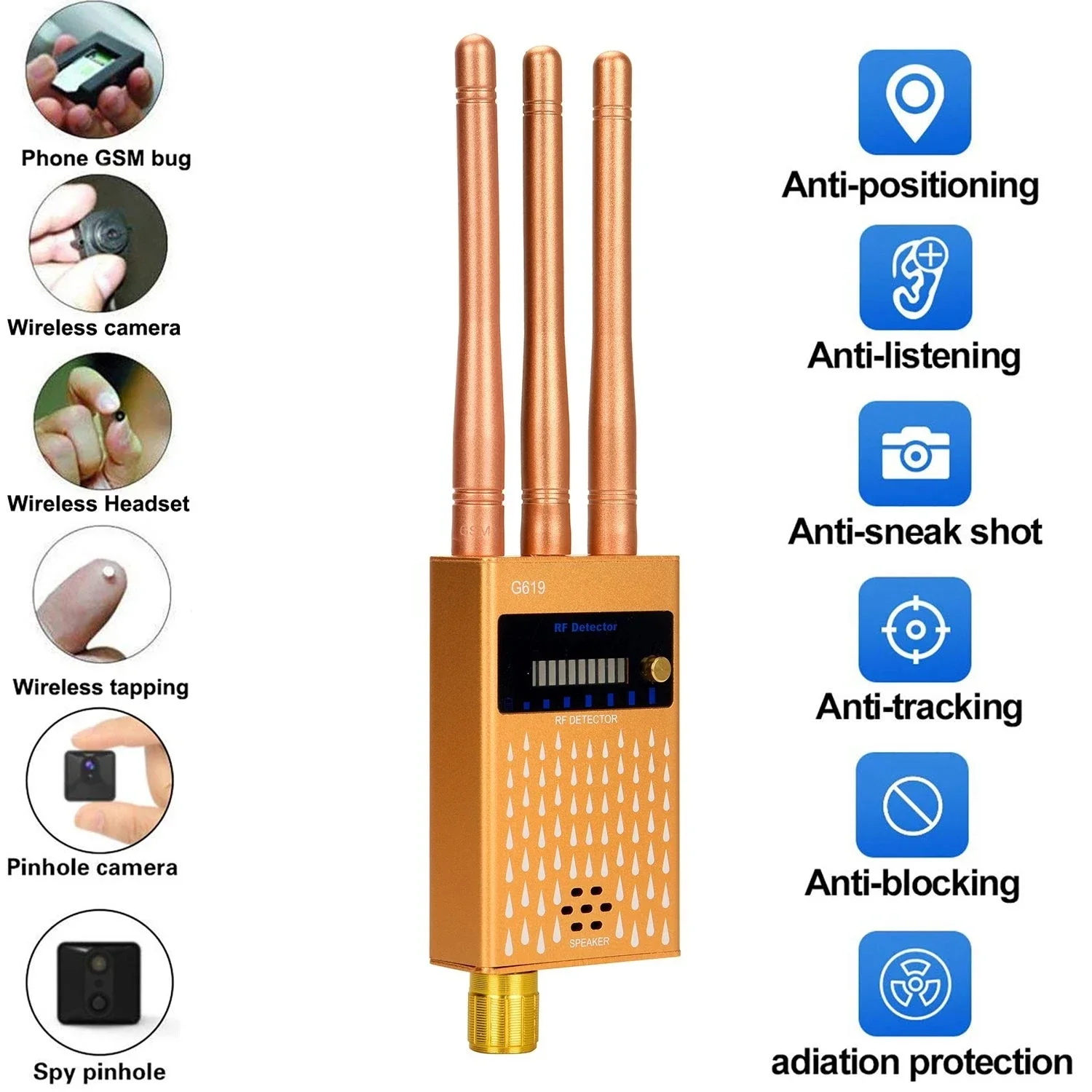 Imagem -02 - Detector rf Multifuncional Bug Gsm 4g 5g Detector de Sinal Rastreador Gps Gadgets Anti Spy Scanner de Câmera Escondida Espião