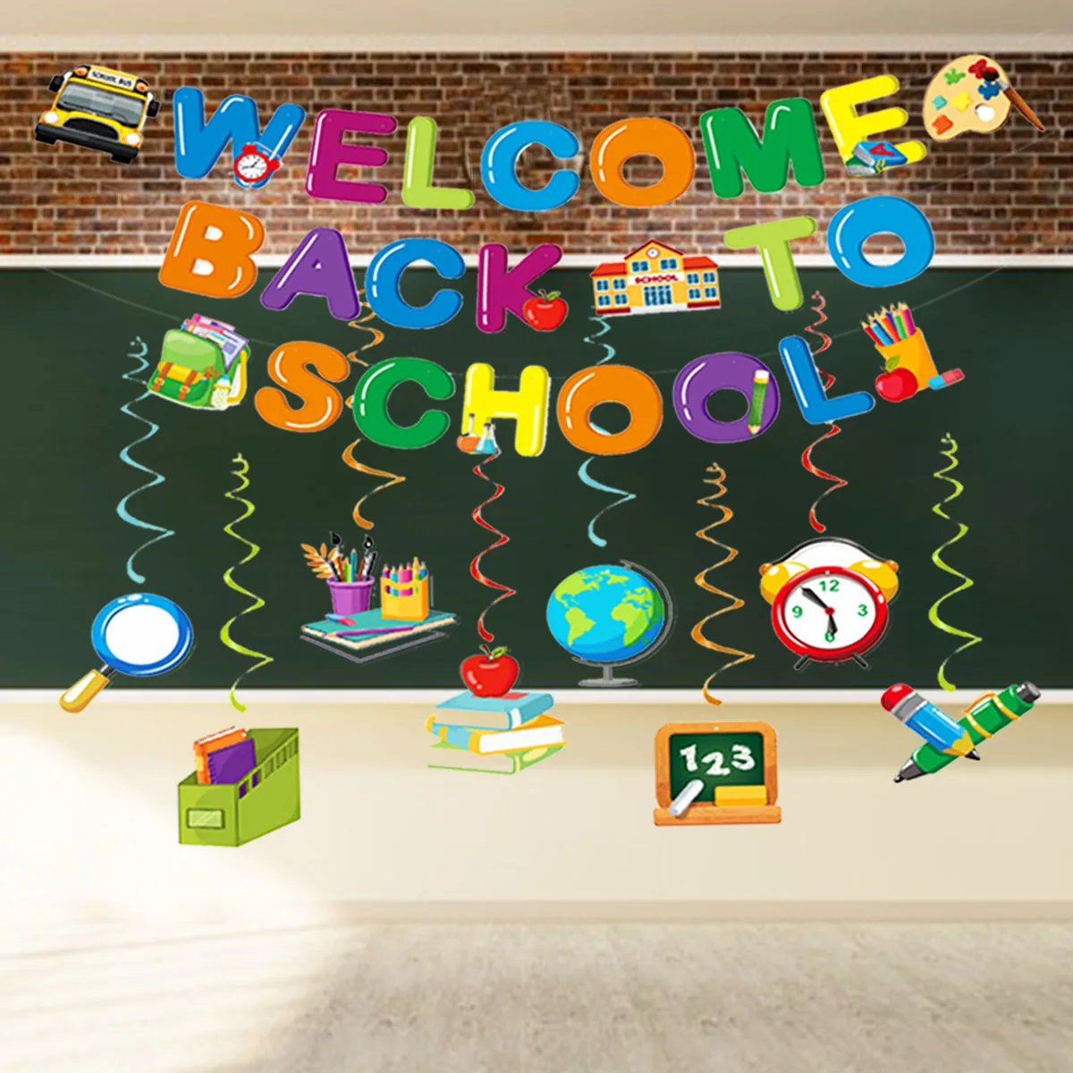 Back to School Hanging Ornament Welcome Sign Banner Swirls Set Kids Favor Decorations First Day of School Supplies