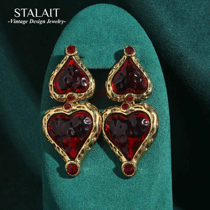 

Vintage Jewelry Wedding Red Earrings Heart Elegant Drop Dangle Nature Glass Gold Color Gothic Accessories For Woman Luxury 2025