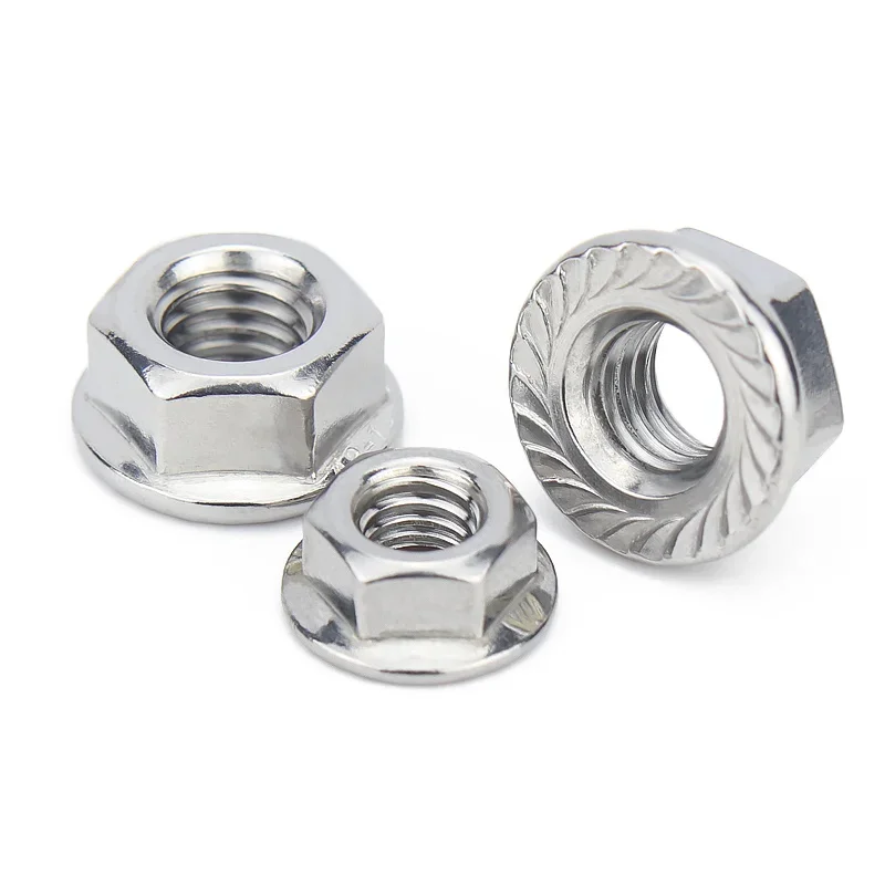 DIN6923 M3 M4 M5 M6 M8 M10 M12 M14 M16M20 Black 304 Stainless Steel Hexagon Flange Nut Slip Serrated Spinlock Hex Metal Lock Nut