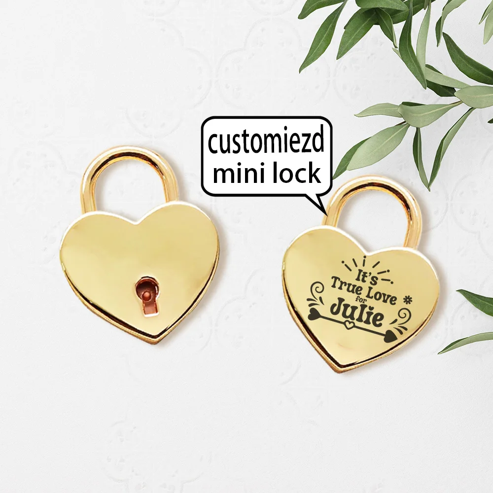 1PC Romantic Couple Love Customized Name and Date Mini Heart Lock, Love Padlock Wish Lock, Wedding Key Padlock, Suitable for Ann