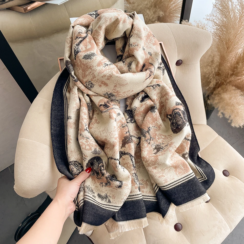 Luxury Blanket Wraps Cashmere Pashmina Shawls Warm Hijab Scarf Winter Women Female Foulard Bandana Brand Thick Scarves