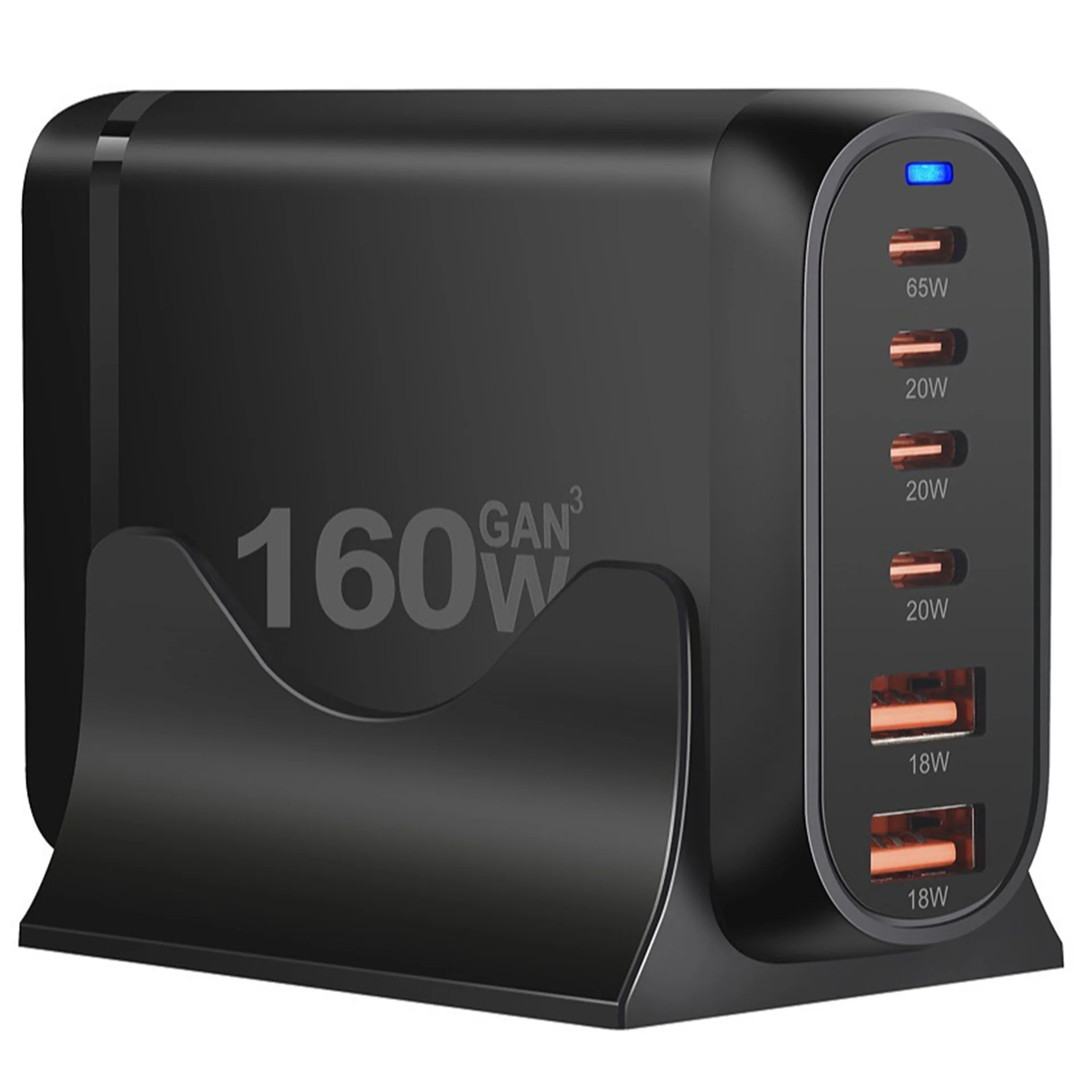 Portable 160W GaN Fast Charger Adapter 3.0 USB Type C Quick Charging Dock Stand with 6 PD Ports Adapter for Phones And Tablets