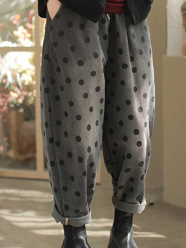 Amax LuluE 2026 Winter Damen Koreanische Mode Lose Gepunktete Warme Cordhose Damen Verdickte Freizeithose Vintage Klassische Haremshose – Detail 25