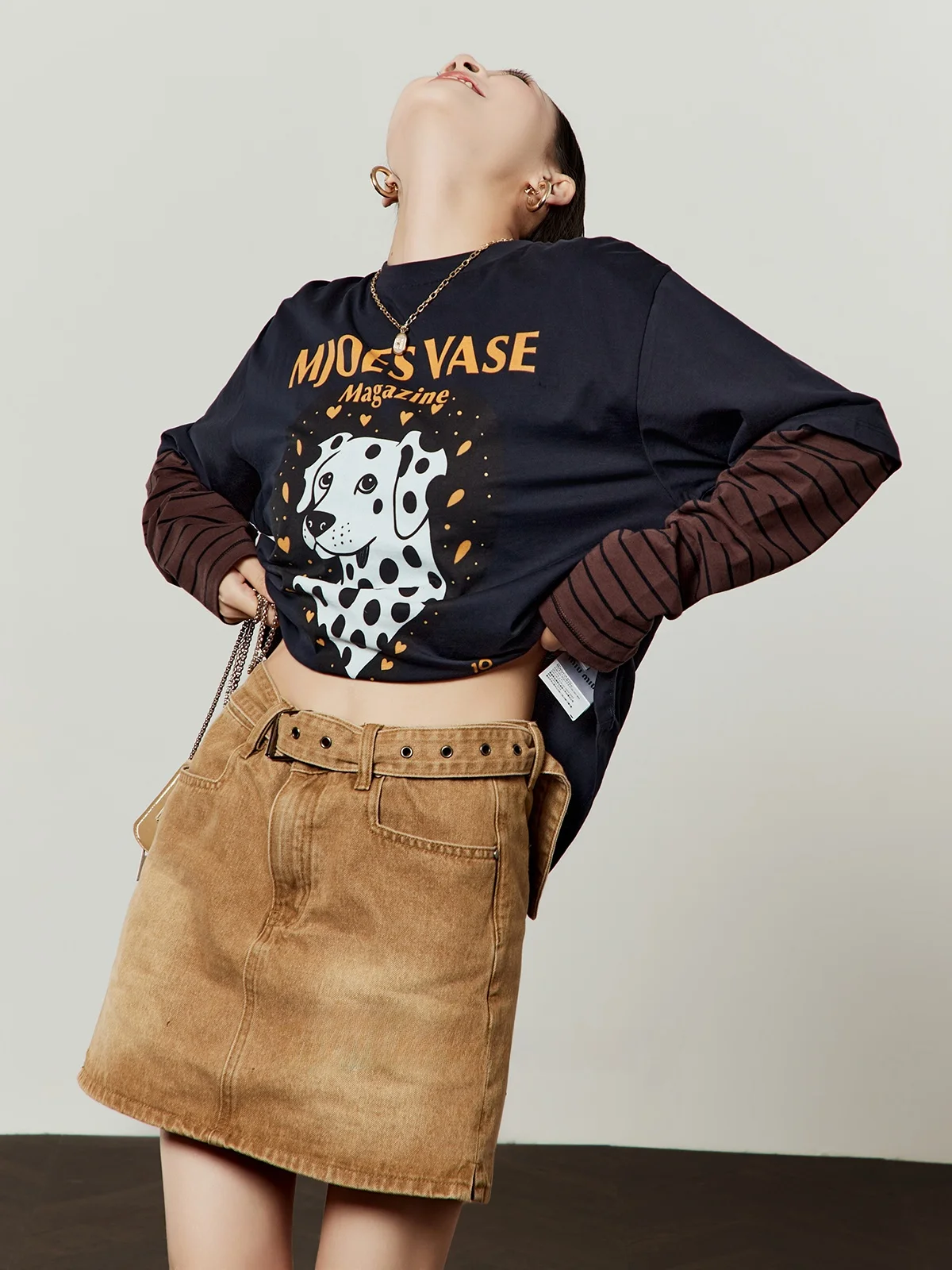 

Женская футболка свободного кроя с круглым вырезом, весна 2026, новинка, с принтом, повседневный топ в американском стиле, бренд JieRiWu