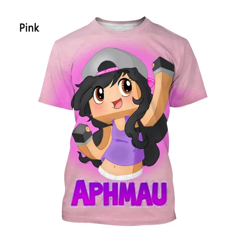 New Fashion Kawaii Aphmau 3D Printed Children\'s Adult T-shirt for Girls and Boys, Summer Casual Short Sleeved Anime Cartoon Top