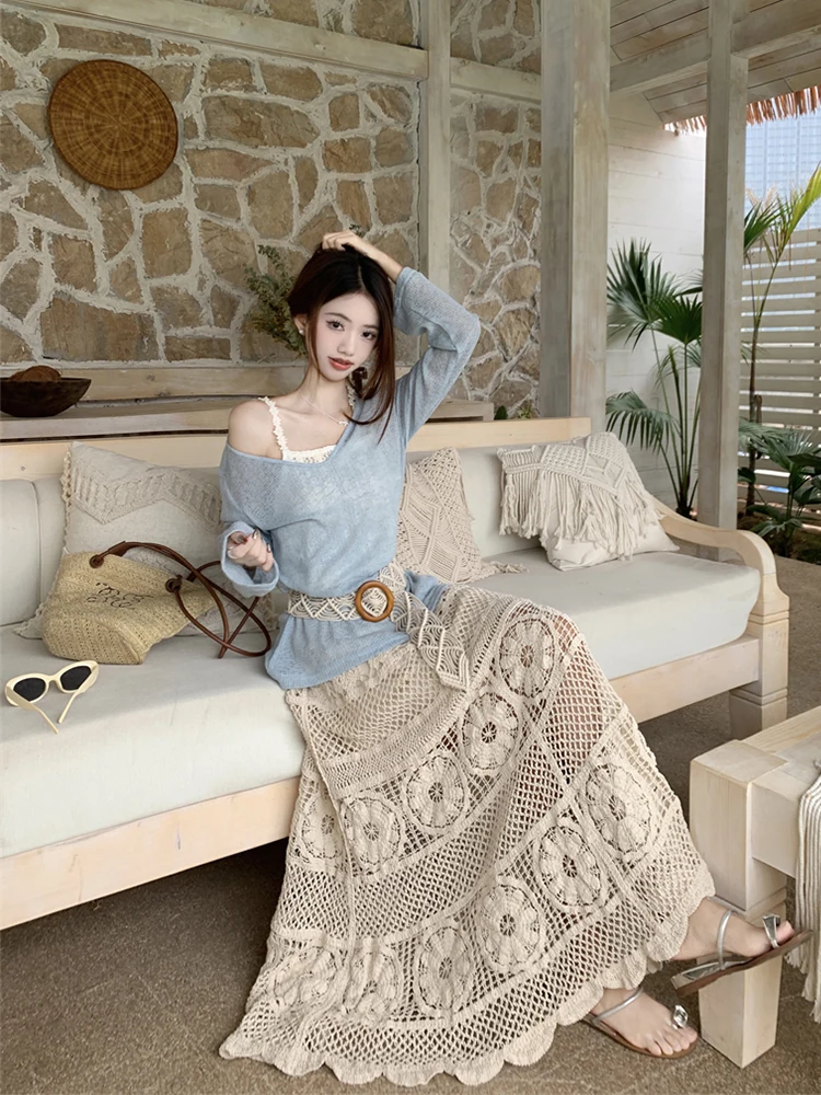 

Утягивающая эластичная женская юбка с вышивкой и высокой талией, корейская юбка из полиэстера для поездок на работу, модная ткань