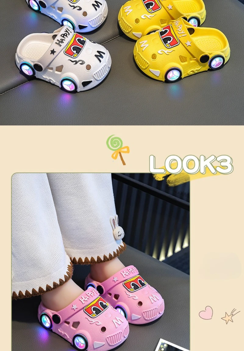 Kinder-Slipper Sommer Neu Jungen Autoform mit Leuchträdern Rutschfest Weiche Sohle Baby Mädchen Strand-Slipper – Detail 13
