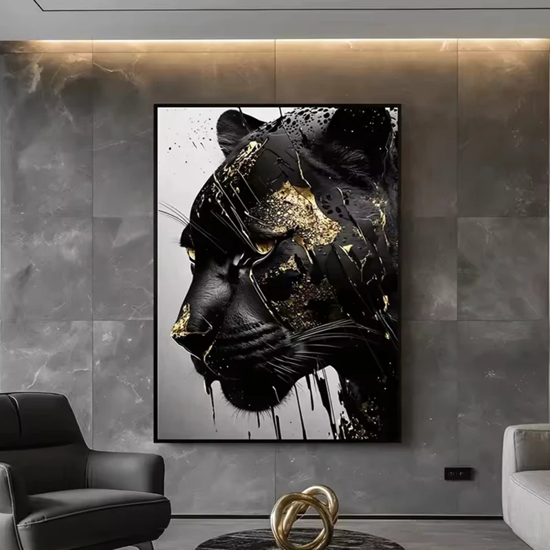 

Black and Gold Canvas Wall Art Black Panther Posters and Prints Abstract Animals Canvas Painting Wall Pictures for Home Decor