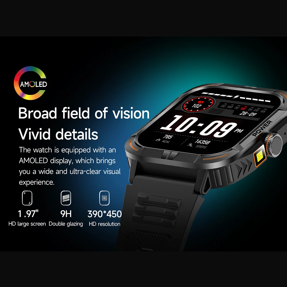 GEJIAN New LED Flashlight Smart Watch HD Bluetooth Call AMOLED Full Screen Touch Professional Sports Guidance SmartWatches 2025