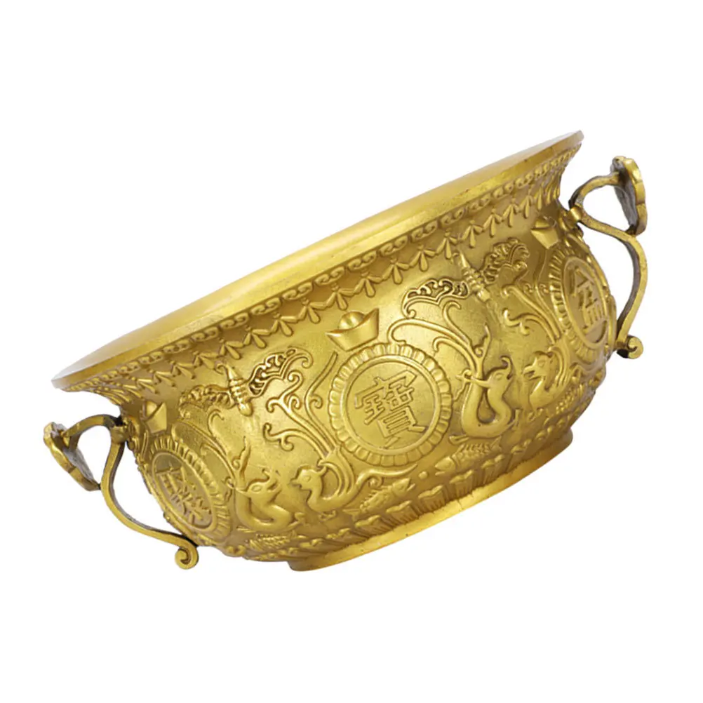 

Brass Golden Cornucopia Ornament Fine Carved Fish Insects Birds Treasure Bowl For Home Office Desktop Decor Festival Gift