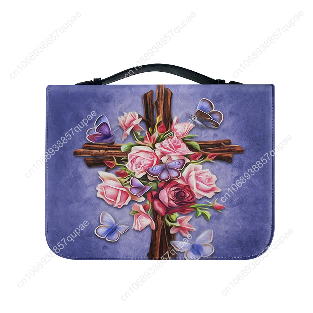 Floral Cross Catholic Bible Bags Christian Gifts Personalized Cover Bible Pack Waterproof Leather Bag Pockets Package Case