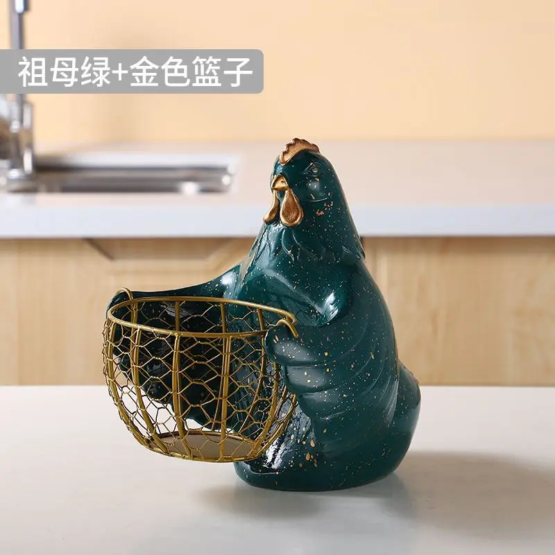 Resin painted hen shape egg basket household kitchen model house decorative ornament creative storage iron basket