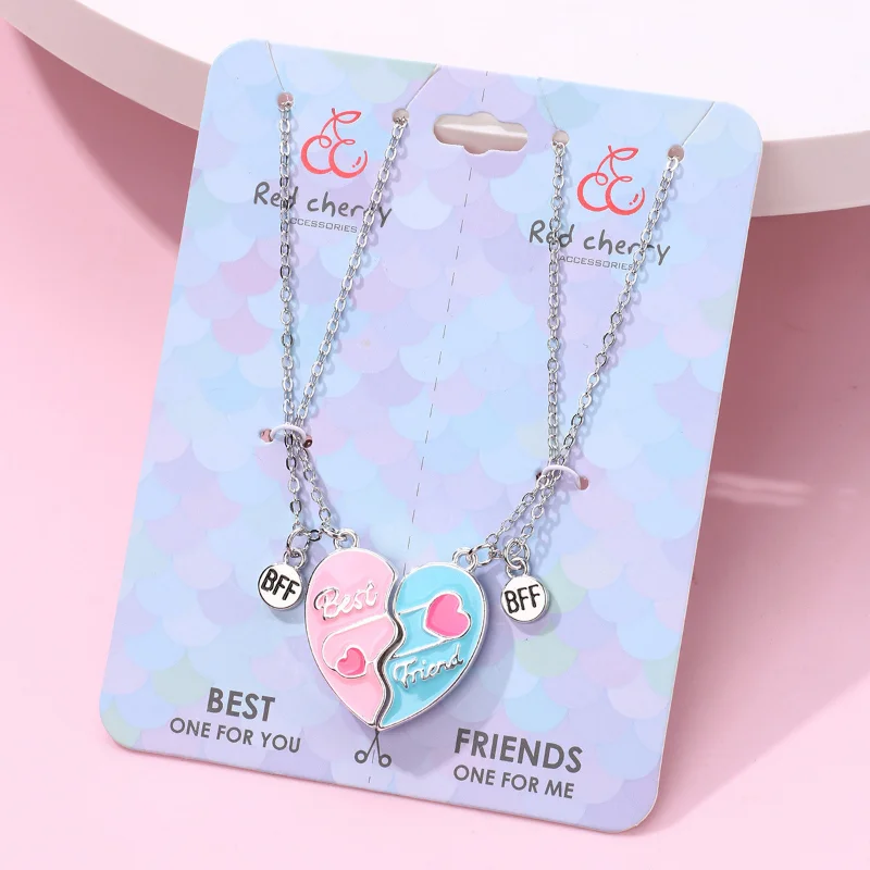 2PCS Matching Magnet Necklace for Best Friend 2, Puzzel Heart Friendship BFF Pendant Necklaces Gifts for Boys Girls Sisters