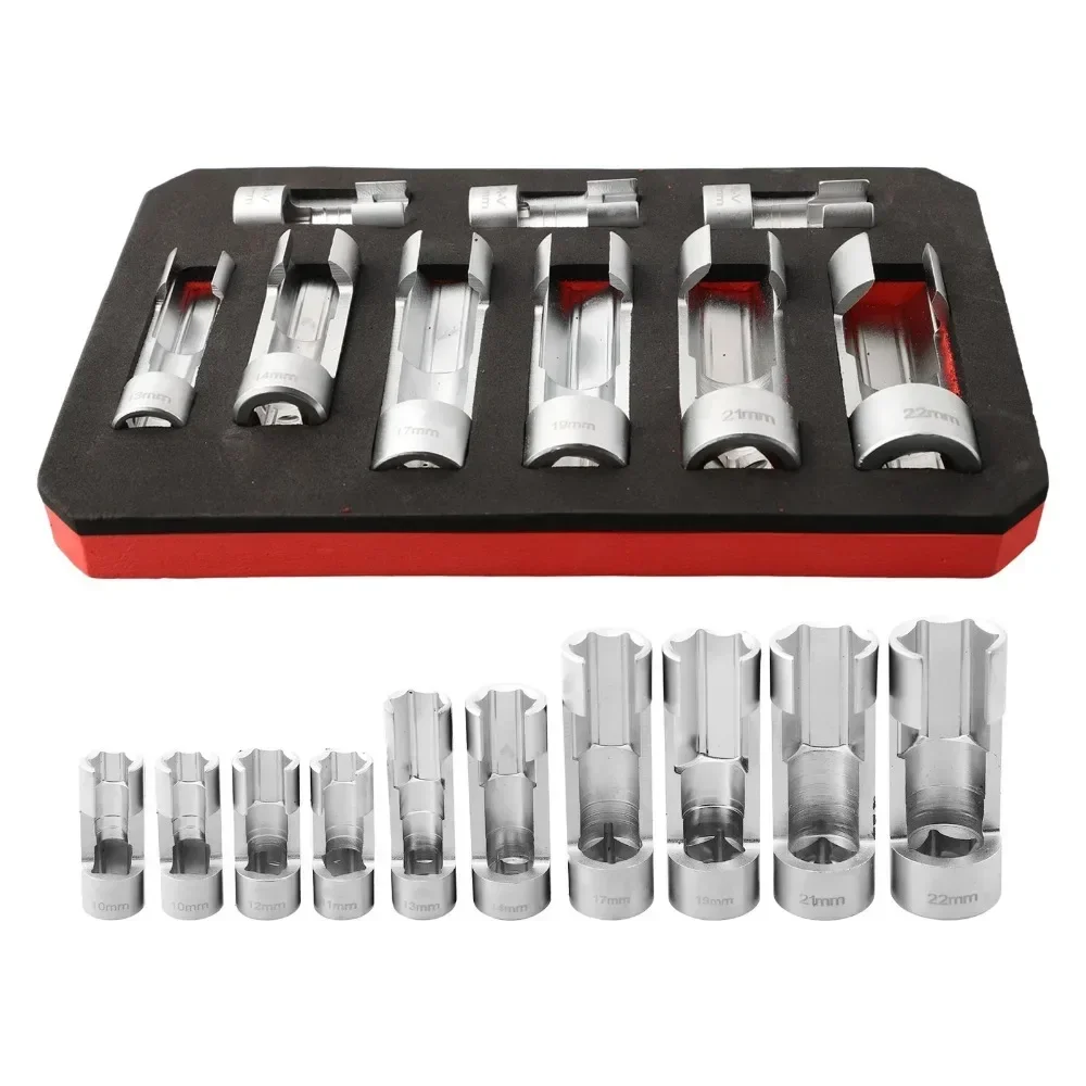 

9pcs Fuel Line Socket Wrench Set 10-22mm 1/4 3/8 1/2 Diesel Injector Fuel Line Socket Wrench Set Union Nut Socket