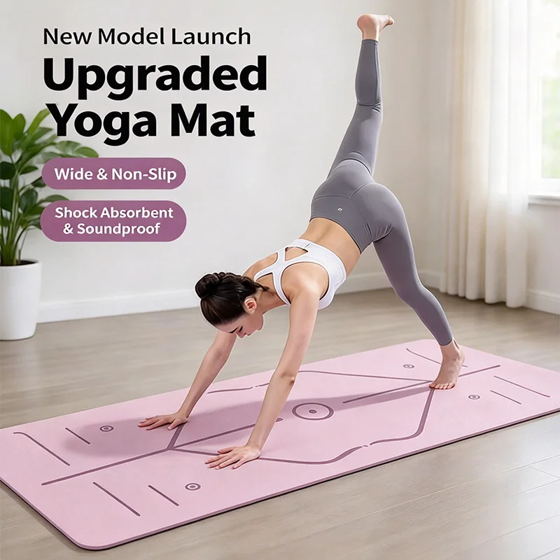 TPE Thickened Yoga Mat Home Use Anti-Slip Shock Absorption Silent Women Jumping Exercise Fitness Mat with Position Lines