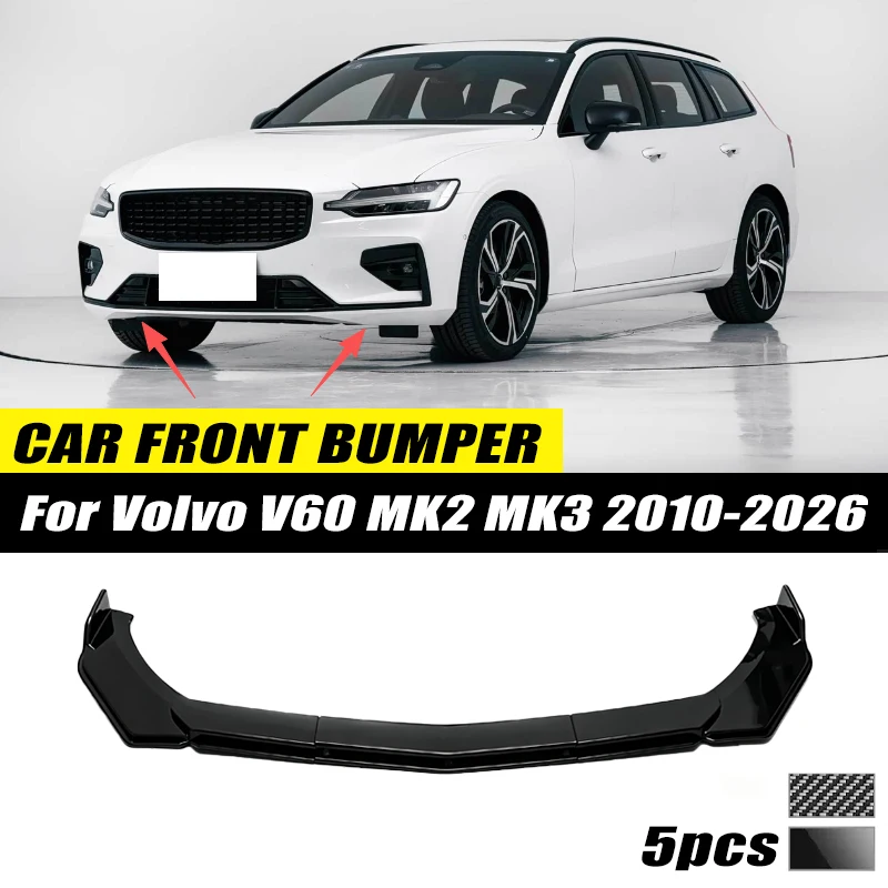 For Volvo V60 MK2 MK3 2010-2026 Front Bumper Lip Front Guard Spoiler High-quality ABS Material Body Kit Front Lip Accessory