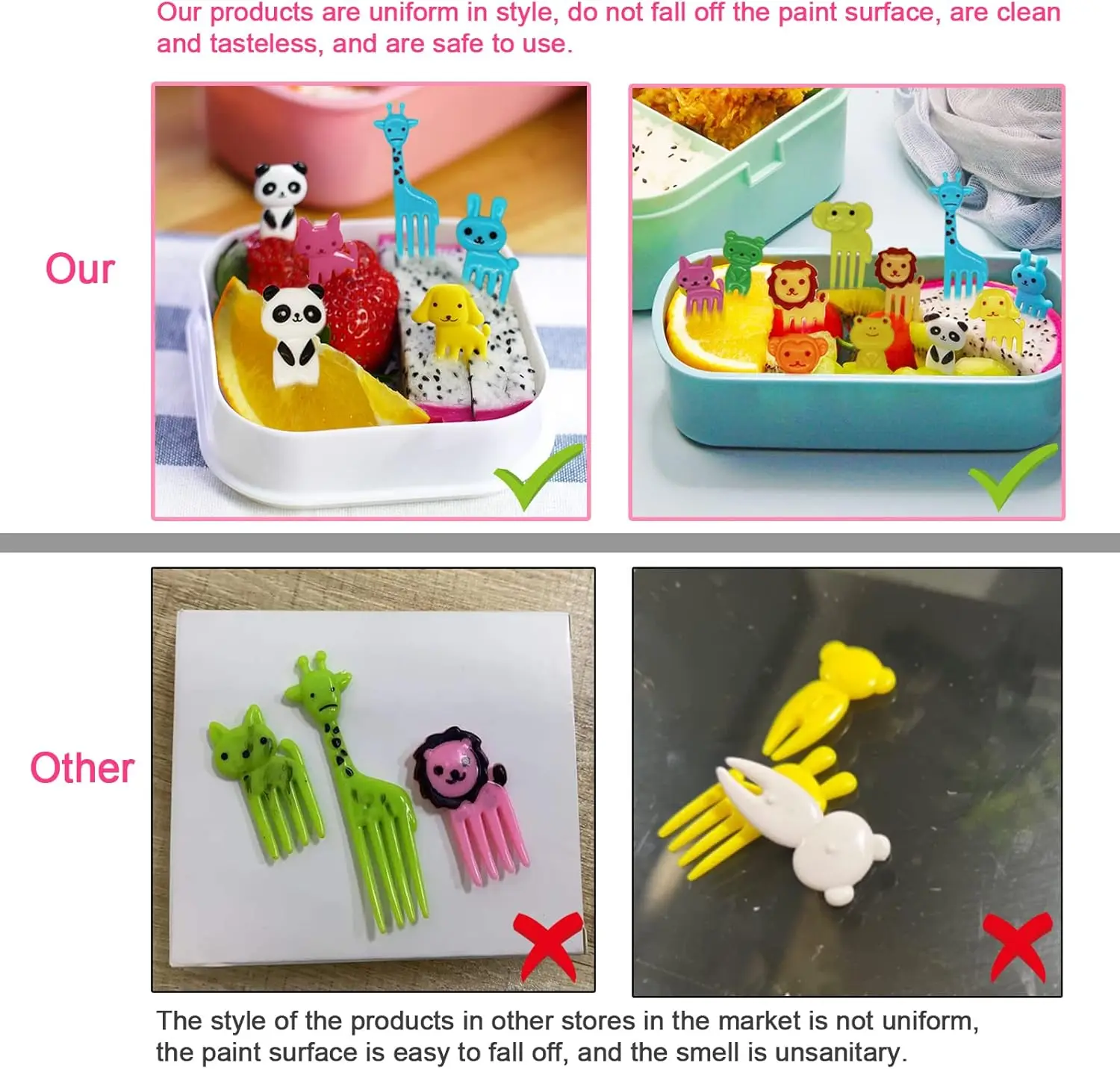 Mini-Obstgabeln, Zahnstocher, Spieß-Set für Kinder, Kinder, Tier-Lebensmittel-Picks aus Kunststoff für Bento, Lunchbox, Dekorationszubehör – Detail 1