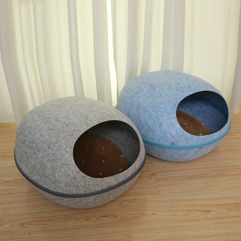 Four season universal felt eggshell cat nest semi closed, detachable, washable, breathable with cotton pad, paw print, air chang