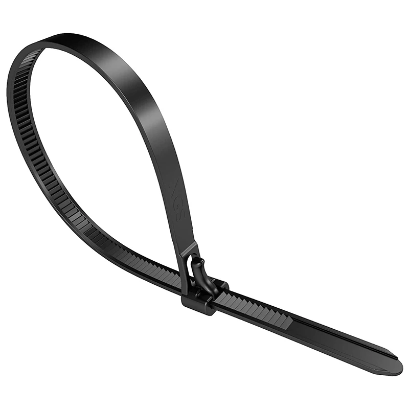 VO-100개 라이브 버클 재사용 가능한 나일론 케이블 타이 블랙 7.4mm X 250mm